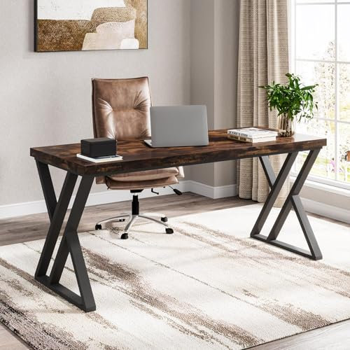 Tribesigns Writing Computer Desk, 140CM Home Office Desk with Z-Shaped Metal Leg,Executive Simple Gaming Work Desk for Student, Rustic Brown