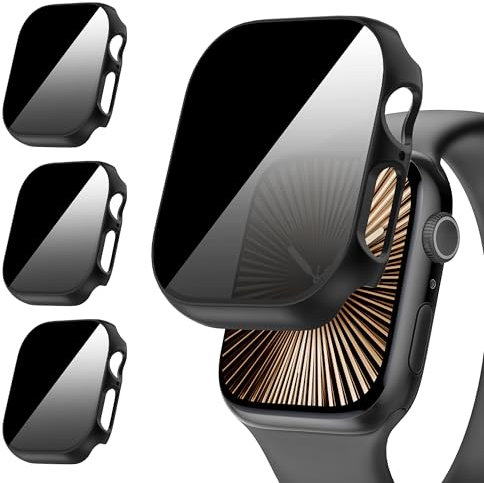 Diruite 3-Pièces pour Apple Watch Series 11/10 46mm Protection Écran Anti-Espion Privacy Verre Trempé Cover Privacy Coque,Noir,Series 11/10 46mm