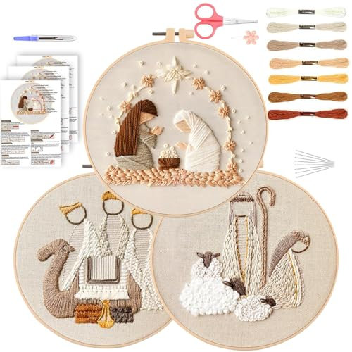 QUANMAITONG Sticken Set Erwachsene,Stickset Weihnachten für Anfänger Embroidery Kit Stickerei, Stick And Poke Stickbilder Stickrahmen DIY, Kreuzstich Weihnachten Deko (Jesus Set)