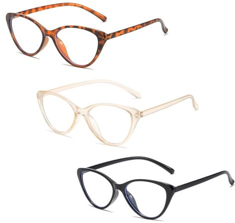PORUPAEL 3 Stück Blaulicht-Brillen, Katzenaugen Blaulichtfilter Brille Damen Katzenauge Computerbrille Ohne Stärke Kleine Anti-Müdigkeit für PC, TV und Handy