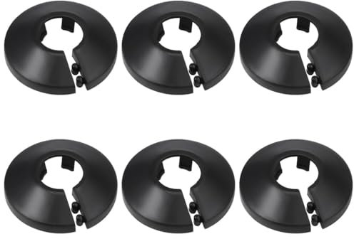 SGERUFZ 6 Pièces Colliers de Tuyau de Radiateur, Couvercle Blanc Solide de Pipe en Plastique pour Rosace Ronde, Diamètre Cache Décoration, Radiateur, Trou Mur, Chauffage(16MM) (Noir)