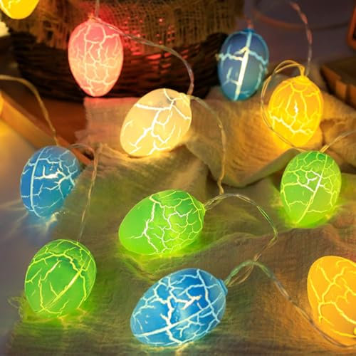 Wishstar Ostereier Lichterkette 150cm, Geknackt Ostereier Led Osterbeleuchtung, Osterdekoration Lichterkette, 10 Led Osterbeleuchtung, Lichterkette Ostern, Osterdeko Innen