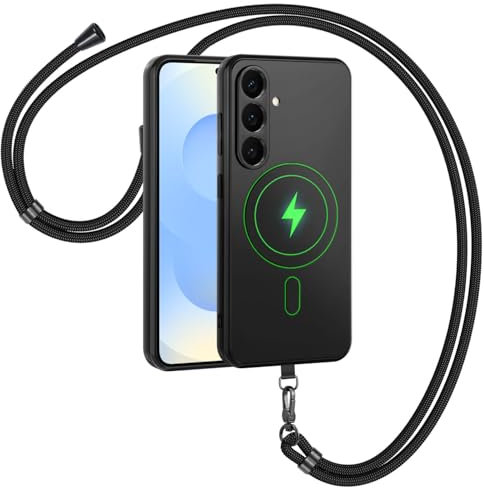 Coque Mag Safe silicone liquide Samsung Galaxy S25 Compatible Anti-traces doigts Cordon tour cou amovible