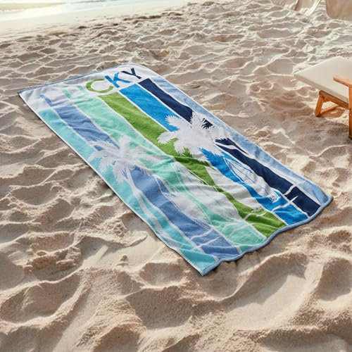 Lucky Brand Übergroßes Strandtuch aus 100% Baumwolle, Blaue Surfstreifen, 91,4 x 182,9 cm, weich, saugfähig und schnell trocknend, perfekt für Strand, Pool oder Reisen