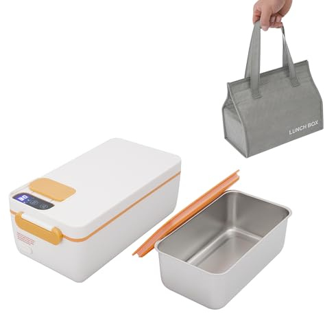 Lunchbox Elektrisch, Beheizbare Brotdose mit Lsolierter, 40W Heatsbox mit LED-Display, 1L Einstellbare Heizzeit Thermo Lunchbox für LKW Familie Camping, 23*12,5*9,5cm (Orange)