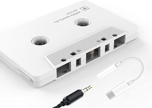 Car Audio aux Cassette Adapter and a Type C to 3.5mm Audio Aux Jack Adapter,Compatible for Google, Samsung, Xiaomi, Huawei All Type C Port Devices,White