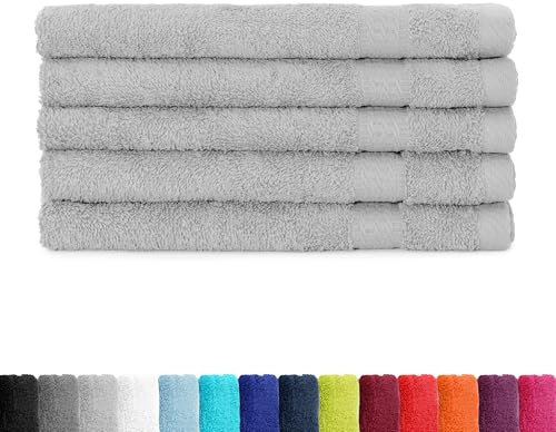 BaSaTex Frottee Gästetücher 30x50 cm im 5er Pack - Gästehandtuch 100% Baumwolle Made in Green - Farbe: Silber Grau