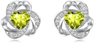 Flpruy Love Knot Ohrringe S925 Sterling Silber Love Knot Birthstone Stud zierlich hoch poliert Ohrringe mit 12 Monaten Herz Birthstone Schmuck Geschenke für Mama Damen Mädchen Geburtstag 1