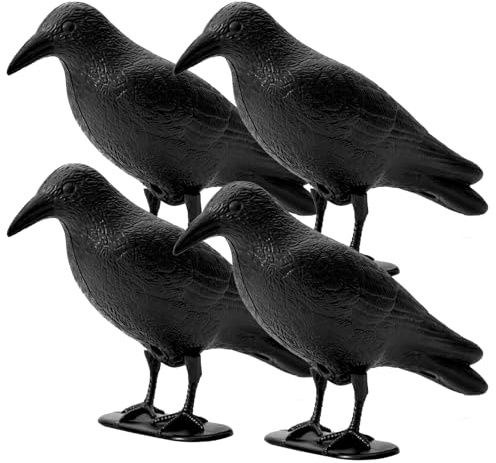 OFFO Schwarz Rabe Vogelschreck - Kunststoff Taubenabwehrsystem für Balkon Garten Terrasse Krähenattrappe Schutz vor lästigen Vögeln,4 Stück