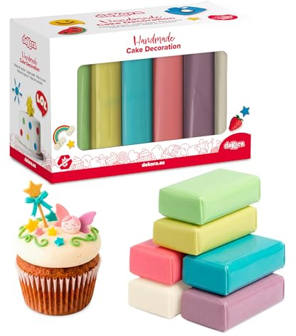 dekora – Pasta di zucchero colorata 6 colori, Fondant per torta, cupcake e biscotti, Elastica e facile da lavorare, senza glutine, halal e kosher 600 g