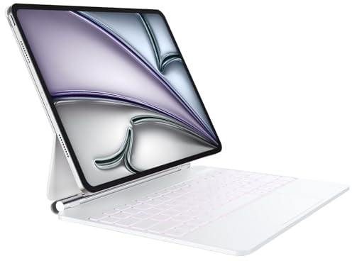 CSZZACME Clavier AZERTY Épuré pour iPad Air 13 Pouces M4/M3/M2 & Pro 12,9 | pour iPad Pro 12,9 6e/5e/4e/3e Gen avec Trackpad Multitâche,Rétro-éclairage,Touches de raccourci,Fixation Magnétique,Blanc
