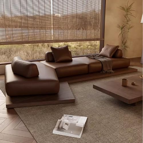KIBONCY Mid-Century-Sofa im Wabi-Sabi-Stil, Plattformsofa aus Massivholz mit unregelmäßigem Eckdesign; Ideal for Büros, kleine Wohnungen, Pensionen, Hotels, Lounges(A,3m)