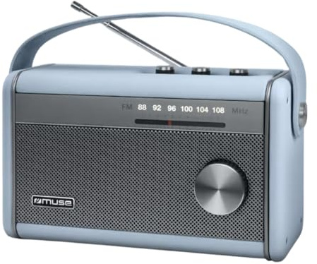 Muse M-098 VB Radio Bluetooth Portable, Radio FM, Puissance de Sortie 10 W, antenne télescopique FM, Affichage de fréquence Lumineux, USB-C, Prise Casque, Radio à Batterie, Bloc d'alimentation Inclus