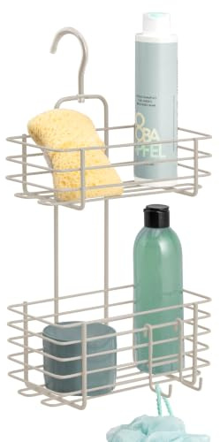 bremermann Duschregal mit 2 Körben, Duschablage für die Glasduschwand, Duschkorb zum Einhängen mit versetzbarem Haken - perfekter Duschorganizer zur werkzeuglosen Montage aus Metall (Beige)