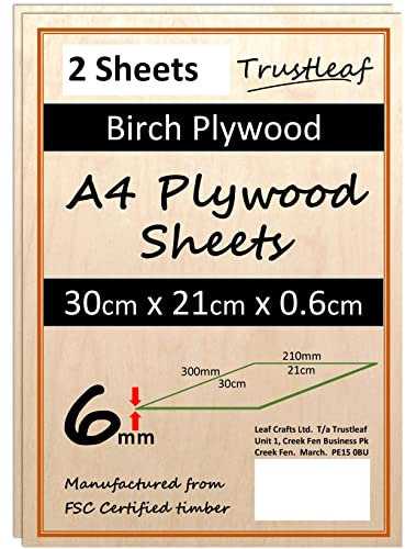 Contreplaqué de bouleau 6 mm A4-300 x 210 x 6 mm – Lot de 2 couches de colle E1 à faible émanation laser