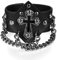 JewelryWe Schmuck Herren Lederarmband Breit, Kreuz Nieten Leder Armband Armreif Manschette mit Kette Schwarz