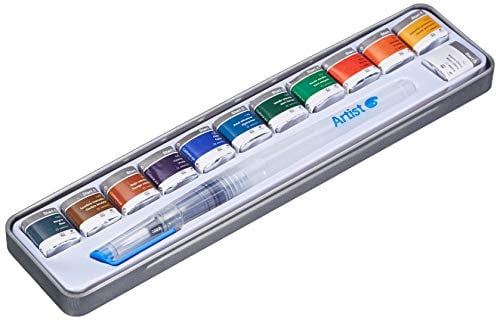 ARTIST Caja con 12 Acuarelas y Pincel Rellenable de Metal