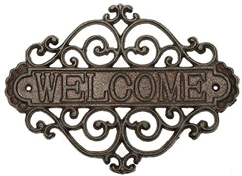 Sungmor Vintage Gusseisen Blumenform Wandhalterung Willkommensschild | Wand-Dekor-Willkommens-Tag | Haus-Plaketten-Garten-Bar-Café-Speicher-Tor-Türschild-Wand-Berg-Dekoration