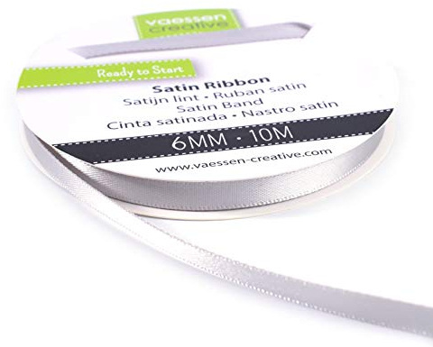 Vaessen Creative Satinband 6mmx10m Silber Hell, Schleifenband, Dekoband, Bänder zum Basteln, Stoffbänder für Hochzeit, Taufe Und Geburtstagsgeschenke