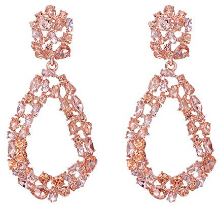 EVER FAITH Mujer Cristal Austríaco Aro Abierto Oval Lágrima Perforado Pendientes Color Champagne Tono Oro Rosado