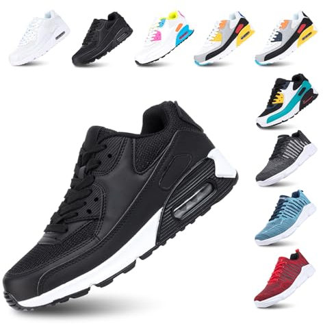 Hitmars Chaussures de Course Homme Femme Running Sport Fitness Respirantes Legere Gym Athlétique AIR Sneaker NoirBlanc 40