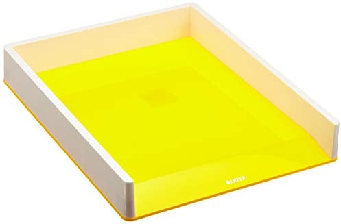 Leitz Briefkorb A4, 4er Pack, Zweifarbiges Design, Weiß/Gelb, Duo Colour, WOW, 53611016