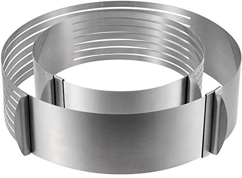 HAKZEON 2 Pack Round Cake Ring Cutter, Stainless Steel Mousse Cake Rings, Cake Cutter Leveler 7 Layer 6-8 inch, 9-12 inch Adjustable Cake Ring Molds for Kitchen Restaurant Mousse DIY