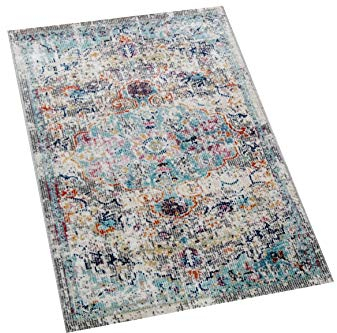 CARPETIA Teppich Outdoor Orientteppich Ornamente Wohnzimmerteppich Vintage in grau blau Größe 80x150 cm
