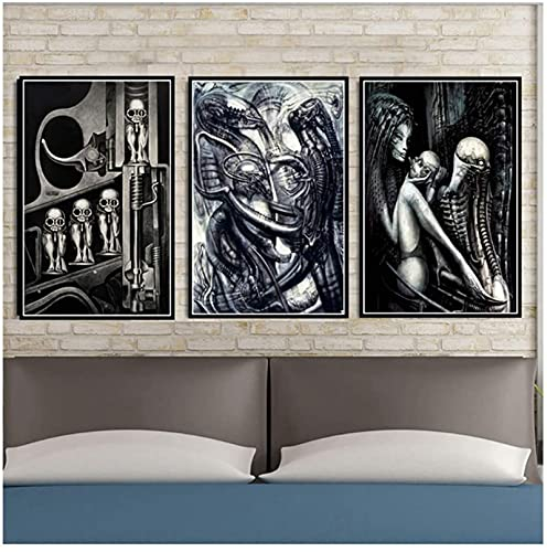 LIANGX Bilder Hr Giger Li Ii Alien Horror Malerei Leinwand Wandkunst,Nordic ohne Rahmen Retro Poster Wandbilder für Wohnzimmer Wohnkultur Dekor (3x70x100cm)