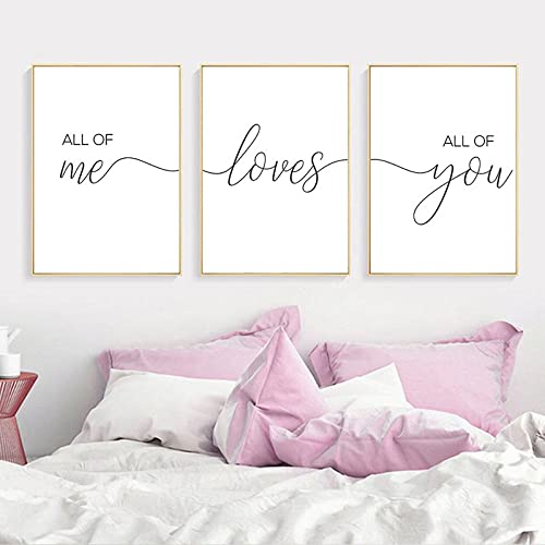 Rumlly All Of Me Loves All Of You Poster Prints Minimalist Couple Quotes Canvas Painting Nursery Wall Pictures Bedroom Home Decor 30x45cmx3 Frameless