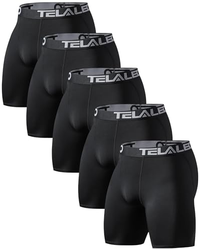 TELALEO 5 Pack Compression Shorts for Men Spandex Sport Shorts Athletic Workout Running Performance Baselayer Underwear Black L