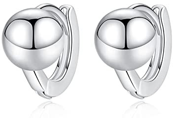 BCughia Ohrschmuck, Ohrringe Creolen Klein Weißes Gold Kupfer Versteckte Schnappschüsse 6x15mm Creolen für Damen Einfaches Kugeldesign