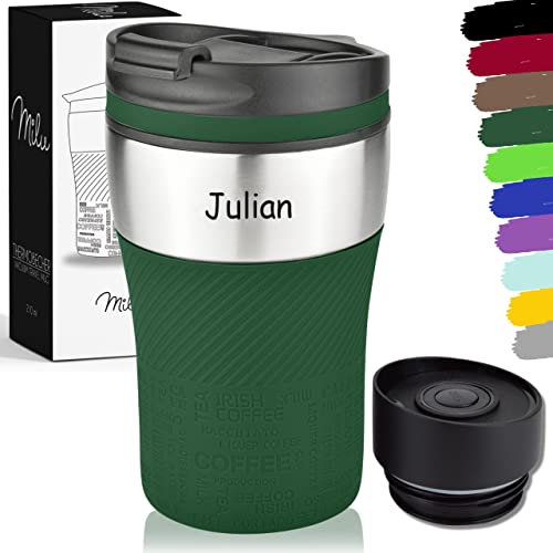 Milu Thermobecher mit Gravur - 210ml - Vatertag Muttertag personalisiert Geschenk Geburtstagsgeschenk Ostern Weihnachten für Männer Frauen Mama Papa (Olivgrün, 210ml (+Gravur)