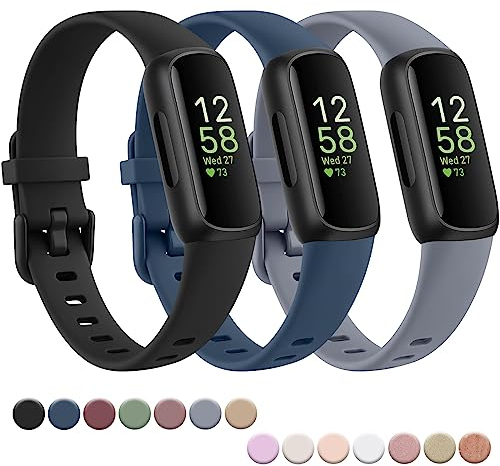 Vancle Armband für Fitbit Inspire 3 Armband für Damen Herren, Verstellbarer Uhrenarmband klassischer Sport Ersatzarmband für Fitbit Inspire 3 Armbänder, Schwarz+Dunkelblau+Grau