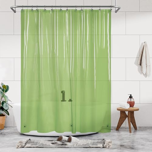 Barossa Design Transparenter grüner Duschvorhang, Premium-PVA-Duscheinlage mit 3 Magneten und Metallösen, wasserdicht, leicht, Standard-Größe, Duschvorhänge für Badezimmer, durchscheinendes Grün