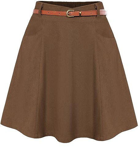 Belle Poque Brauner Vintage Swing Minirock für Frauen Hohe Taille mit Tasche Lässiger täglicher Party Rock Braun BP0828-02 S