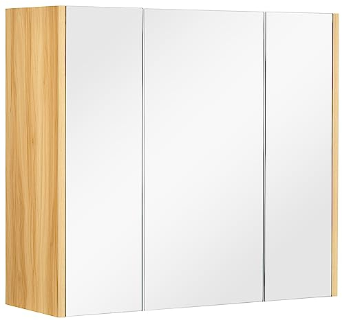 kleankin Spiegelschrank, Badschrank mit 3 Regalen, Hängeschrank mit Spiegel, 3-Türiger Badspiegelschrank, Wandschrank für Schlafzimmer, Badezimmer, 68 x 22 x 60 cm Weiß