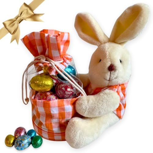 Idea de regalo de Pascua 2024 - Tarro de plástico Conejo de 18 cm + Huevos de chocolate de 200 g de sabores surtidos