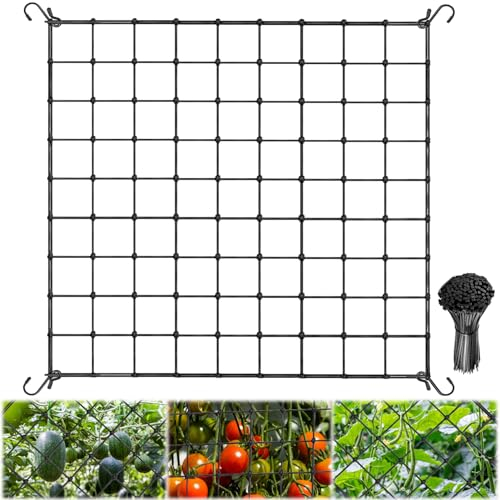 Scrog Netz Pflanzennetz, Elastische Spalier Netz mit 4 Haken, 90x90cm - 120x120cm Garten Netz Pflanzen Netz, Pflanze Unterstützung Netz für Gemüse Früchte Blumen, Gurkennetz für Gewächshaus