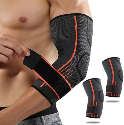 Tutore per gomito unisex, 2 pezzi compressione per gomito, supporto per articolazione e muscoli, Fascia di Compressione per Protezione Braccio per Sollevamento Pesi, Tennis, Tendiniti