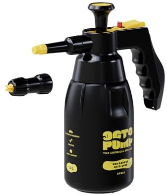 OctoSpray Acid 1000 | Premium-Drucksprüher mit Zerstäuber und extra Flachstrahldüse | 1000 ml | Geeignet für Säuren wie Felgenreiniger | Haus, Garten, Werkstatt und Industrie | Made in Germany