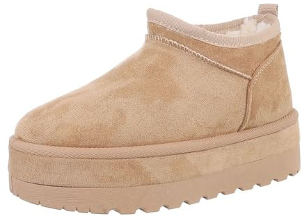 Ital Design Damen Stiefeletten mit flacher Sohle, runde Spitze, Hellbraun, Gr. 38