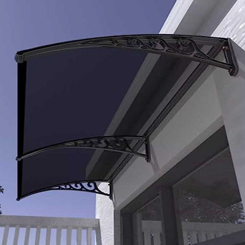 Tenda a baldacchino in policarbonato nero per portico finestra tetto 60 x 260 cm protezione da sole e pioggia staffa durevole inclusa