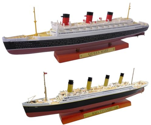 OPO 10 - Ensemble de 2 Répliques Miniatures des célèbres Paquebots transatlantiques Le Titanic + Le RMS Queen Mary échelle 1/1250 Soit 21 et 25 cm - PA3