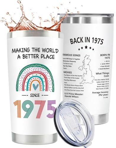 CoCoCherry 50th Birthday Gifts for Women, 50th Birthday Personalised Gifts Mugs, 50th Birthday Gift Perfect Ideas for Mom, Wife, Bestie, Best Friends, Sister,Back in 1975 Old Time Information