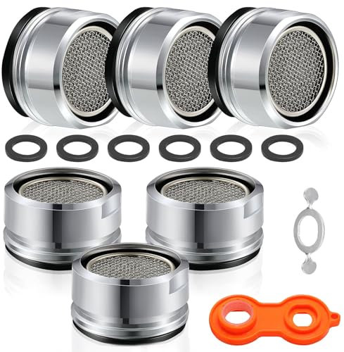 6 Pieces Tap Filter Tap Aerator Replacement - Faucet Splash Guard Aerator - Insert Tap Spout Aerator 24MM Brass Male Spout Threaded Aerator with Gasket - Faucet Aerator for Kitchen Sink Bathroom