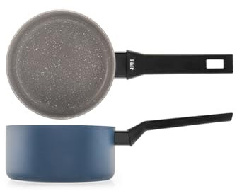 H&H, Casseruola 1 manico Artic in Alluminio con Rivestimento Antiaderente Pfluon, 16 cm, Colore Blu Ottanio - Rivestimento a Nido d'Ape per Cottura Uniforme, Fondo adatto a tutti i Piani Cottura