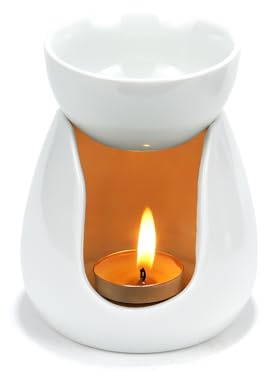 Duftlampe für Ätherische öle Teelicht, Keramik Duftlicht Lampe für Duftöl und Duftwachs, Stövchen für ätherische Öle, Aromalampe aus (Weiß)