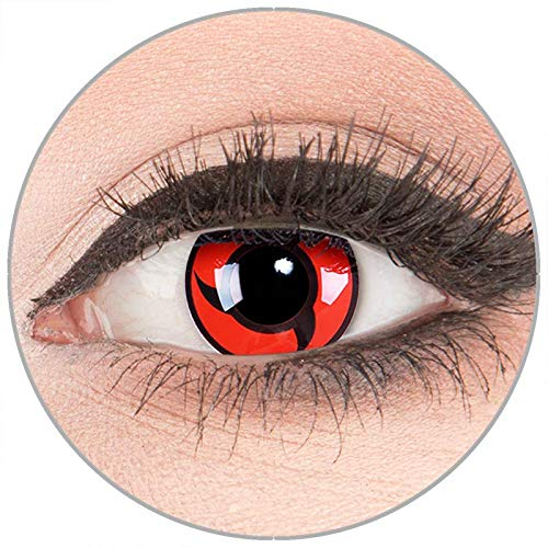 Farbige Kontaktlinsen zu Fasching Karneval Halloween in Topqualität von 'Glamlens' ohne Stärke 1 Paar Crazy Fun rote schwarze 'Itachi' mit Behälter