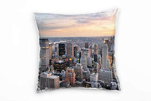 Paul Sinus Art City, orange, grau, Sonnenuntergang, New York Deko Kissen 40x40cm für Couch Sofa Lounge Zierkissen - Dekoration zum Wohlfühlen